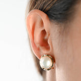 14K Yellow Gold Mabe Button Peal Stud Earrings