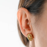 22K Yellow Gold Oval Diamond-Cut Woven Pattern Stud Earrings