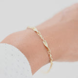 14K Yellow Gold Wave Curved Bar and Bead Link Bracelet/Anklet