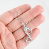 925 Silver Diamond Doble Heart Charm Box Link Chain Necklace