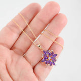 14K Yellow Gold Amethyst And Diamond Flower Charm Rolo Link Necklace