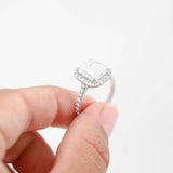 14k White Gold Emerald Cut Moissanite Diamond Halo Engagement Ring