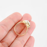 14K Yellow Gold Twisting Button Peal Ring