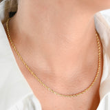 14K Yellow Gold Rope Link Diamond-Cut Solid Chain 18"