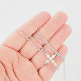 10K White Gold Diamond And Pearls Cross Pendant Baby Rope Link Chain Necklace