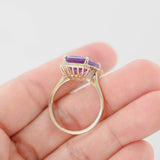 10K Yellow Gold Amethyst Diamond Halo Cocktail Ring