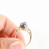 14K Yellow Gold Tahitian Black Pearl Diamond Cocktail Ring