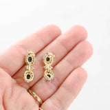 14K Two-Tone Gold Diamond Sapphire Vintage Drop Earrings