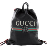 Authentic GUCCI Mens Calfskin Logo Drawstring Backpack Black