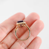 4K Yellow Gold Amethyst Emerald-Cut Micro-Paven Diamond Halo Cocktail Ring