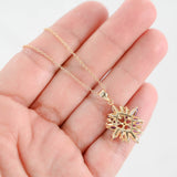 14K Yellow Gold Amethyst And Diamond Flower Charm Rolo Link Necklace