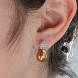 14k Yellow Gold Cluster Diamond Pearl Earrings