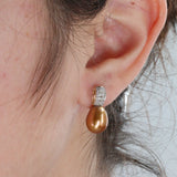 14k Yellow Gold Cluster Diamond Pearl Earrings