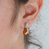 14k Yellow Gold Cluster Diamond Pearl Earrings