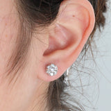 14k White Gold Cluster Diamond Floral Stud Earrings