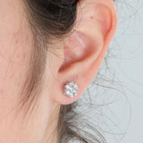 14k White Gold Cluster Diamond Floral Stud Earrings