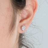 14k White Gold Cluster Diamond Floral Stud Earrings