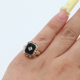 10K Yellow Gold Topaz & Onyx Reversible Flip Ring