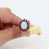14k Yellow Gold Opal and Ruby Cocktail Ring
