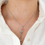 14k White Gold 16” Rope Chain Necklace with Quartz Drop Pendant