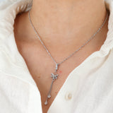 14k White Gold 16” Rope Chain Necklace with Quartz Drop Pendant