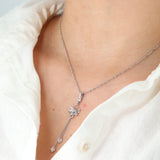 14k White Gold 16” Rope Chain Necklace with Quartz Drop Pendant