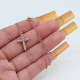 14K Rose Gold Adjustable Chain-link Necklace with Diamond Cross