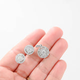 10k White Gold Cluster Diamond Round Earring and Pendant Jewelry Set