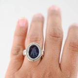 925 Silver With 18K Yellow Gold Border Frame Iolite Intaglio Vintage Jewelry Set