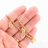 18K Yellow Gold Diamond-Cut Box Link Chain Fruit Charms Bracelet