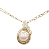 Ladies 14k Yellow Gold Pearl and Diamond Pendant