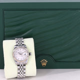 Rolex Datejust 26mm 179174 Stainless Steel Silver Diamond Dial Watch Box Papers