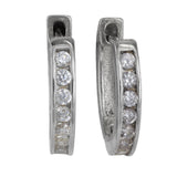 14K White Gold Diamond Small Hoops Earrings