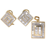 18K Yellow Gold Princess Cut Diamonds Earrings And Pendant Jewelry Set