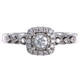 14K White Gold Diamond Illusion Setting Mil-grain Engagement Ring