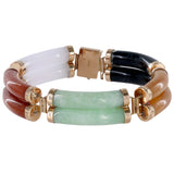 Pulsera de 2 filas con segmento de jade multicolor en oro amarillo de 14 quilates