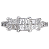 14K White Gold Diamond Cluster Princess Cut Engagement Ring