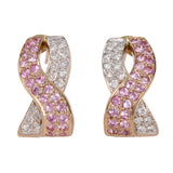 Pendientes de oro macizo amarillo de 14 quilates con diamantes naturales y zafiro rosa