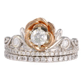 14k Two Tone Solid Gold Princess Floral Diamond Engagement Ring