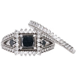 10k White Gold Black And White Diamonds Ring Set