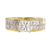 18k Yellow Solid Gold Princess Cut Natural Cluster Diamonds Engagement Ring