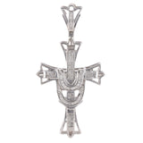 14K White Solid Gold And Diamond Big Cross Religious Pendant