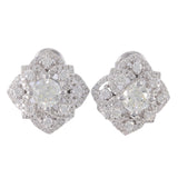 14k Natural Diamond Earrings, Cluster Flower Studs Earrings, 14k White Solid Gold