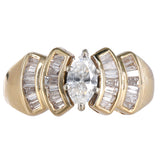 14K Yellow Gold Marquise Diamond Center And Baguettes Accents Ring