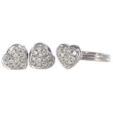 14K White Gold Cluster Diamond Ring And Earrings Heart Shape Jewelry Set