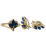 14K Yellow Gold Blue Sapphire And Diamonds Ring And Earrings Jewelry Set