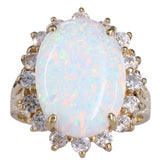 14K Yellow Gold Big Natural Opal And Diamond Halo Cocktail Ring