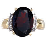 14K Yellow Gold Garnet Center Stone Diamond Ring