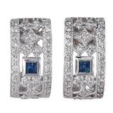 14k White Gold Diamond And Sapphire Huggies Earrings