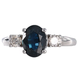 14K White Gold Diamond And Oval Blue Sapphire Ring